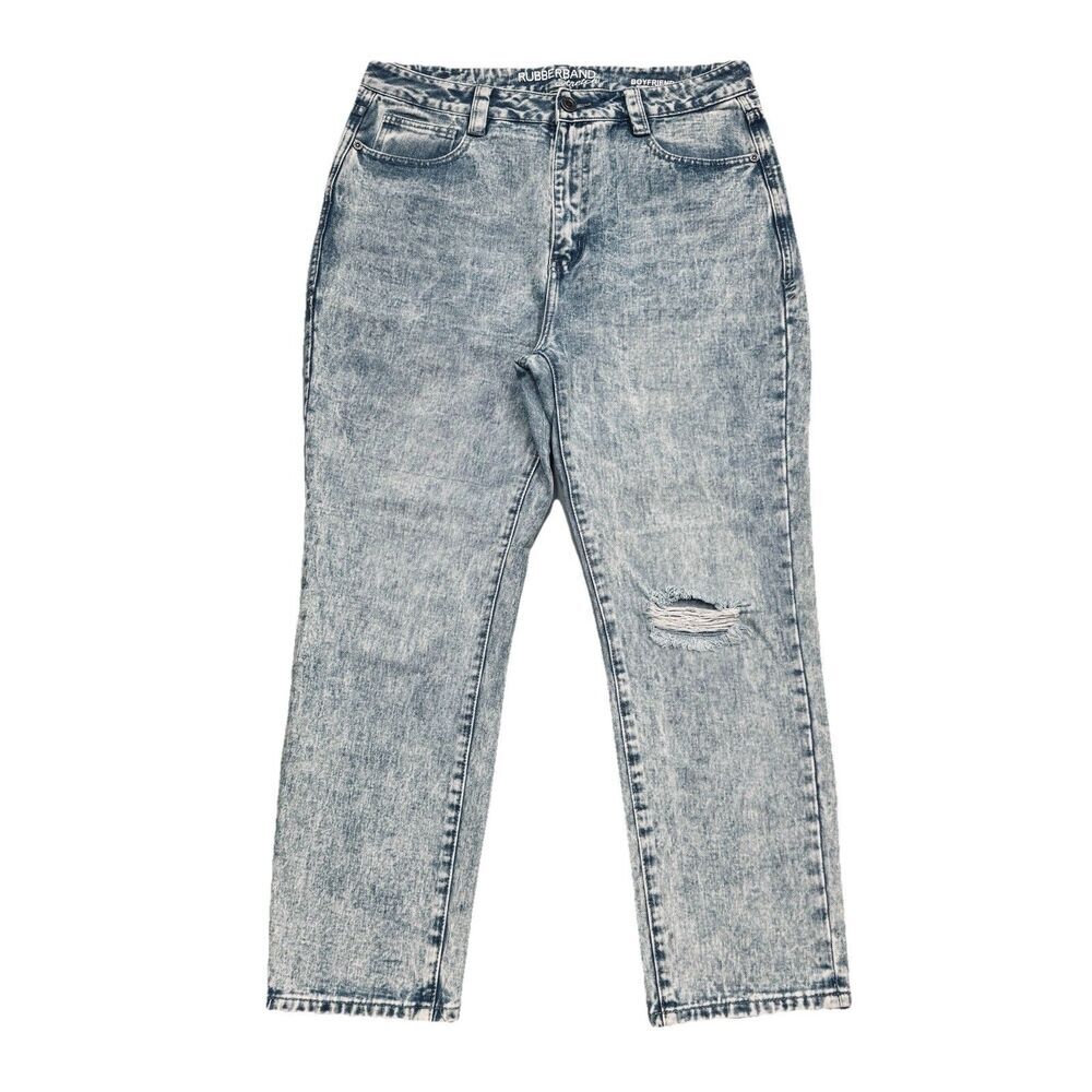 Rubberband Boyfriend Jeans 11/12 (32x26) Blue Stonewash Distressed Denim Juniors